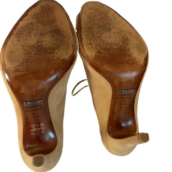 Schutz Women's Tan Nubuck Leather Lace Up Peep Toe Stiletto Bootie Shoes Size 7 - Picture 6 of 10